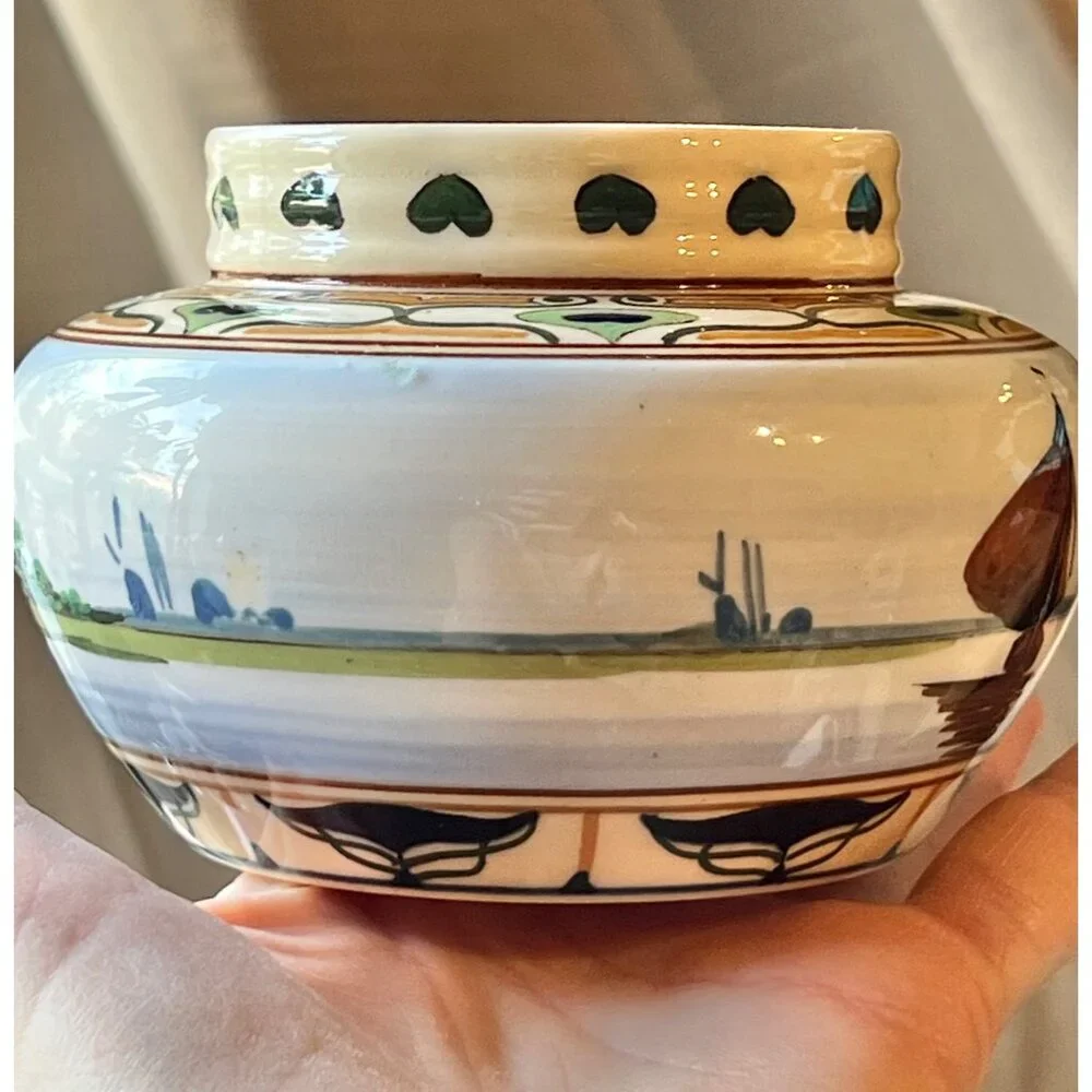 Art Nouveau Gouda Dutch Vase 4.5” D x 3” T Hand-Painted Zuid Holland Ceramic GUC